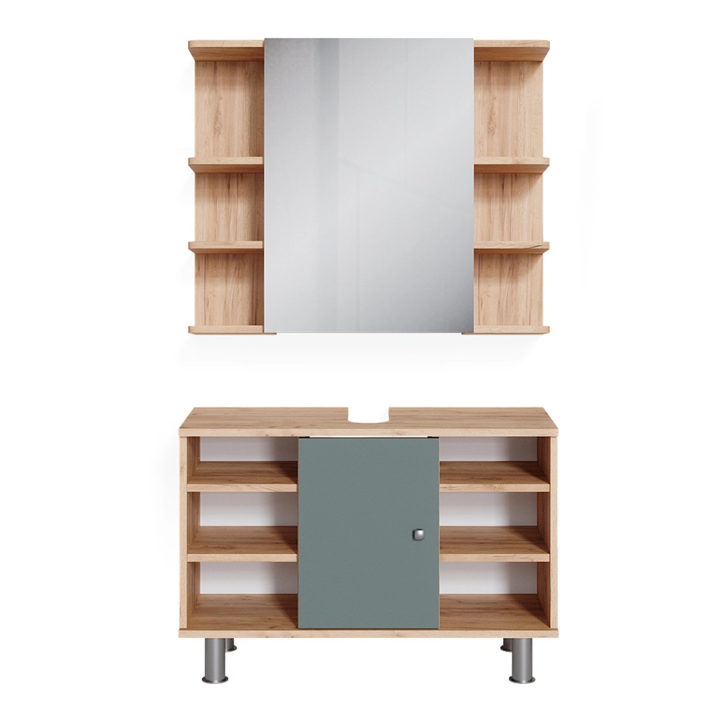 Vicco Badmöbel-Set Fynn Grün/Goldkraft Eiche 2 Teile Unterschrank 80 cm günstig online kaufen