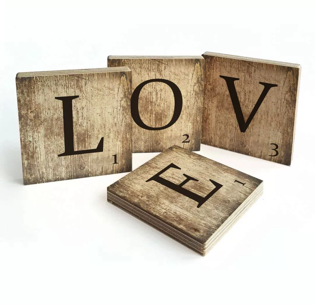 Wall-Art Mehrteilige Bilder "Scrabble Deko Buchstaben Love", (Set, 4 St., D günstig online kaufen