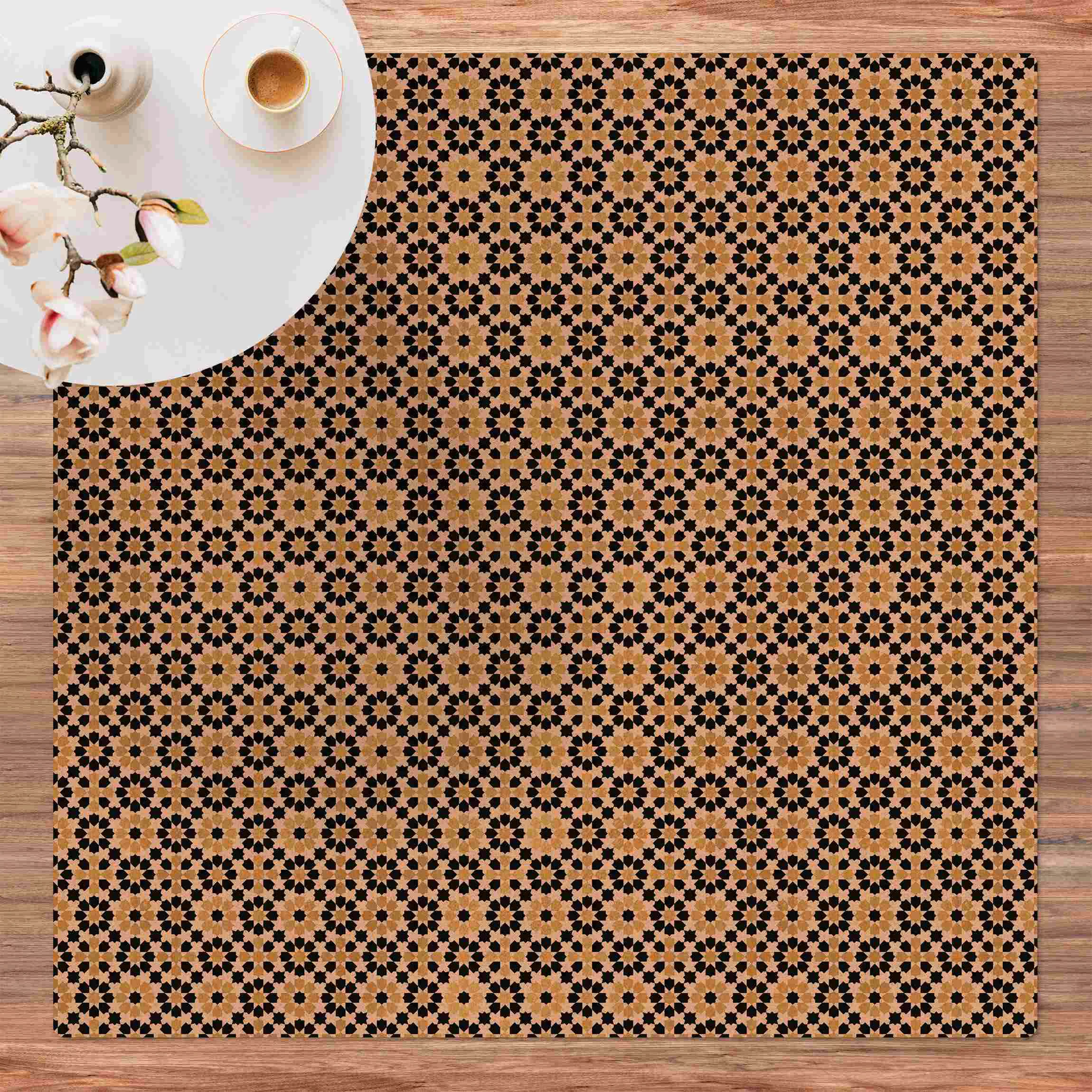 Kork-Teppich Orientalisches Muster mit goldenen Blüten günstig online kaufen