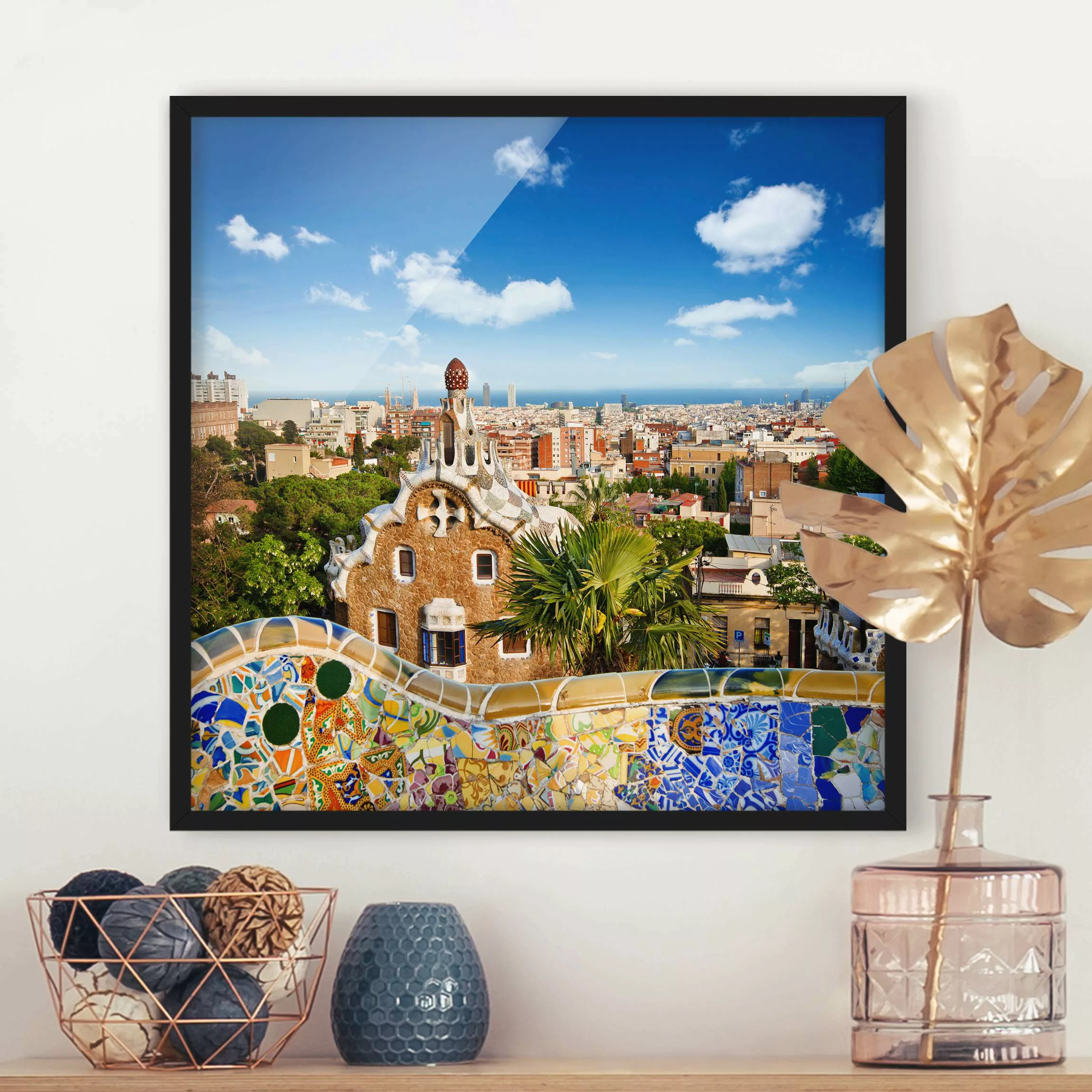 Bild mit Rahmen Architektur & Skyline - Quadrat Barcelona günstig online kaufen