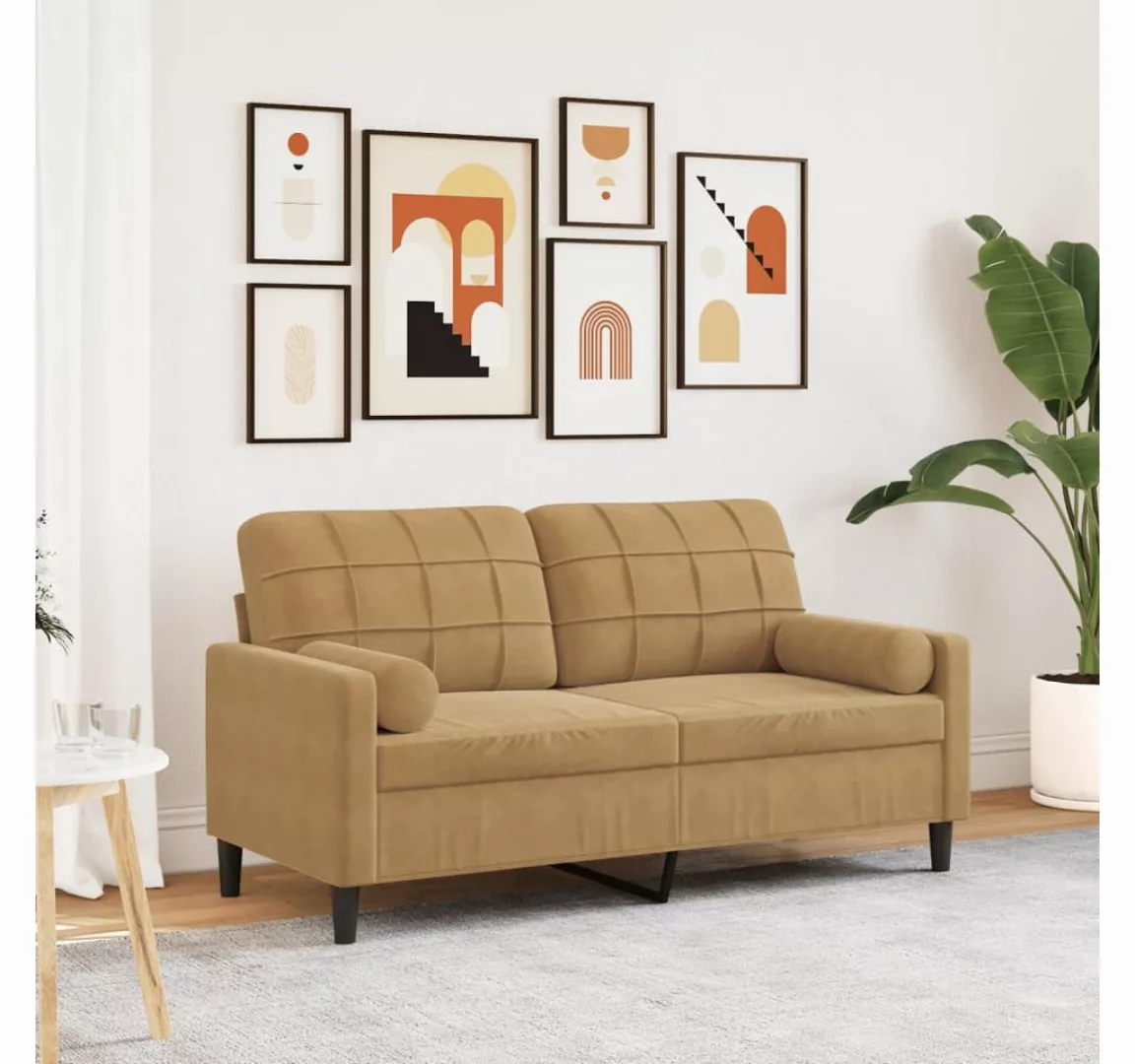 vidaXL Sofa, 2-Sitzer-Sofa mit Zierkissen Braun 140 cm Samt günstig online kaufen