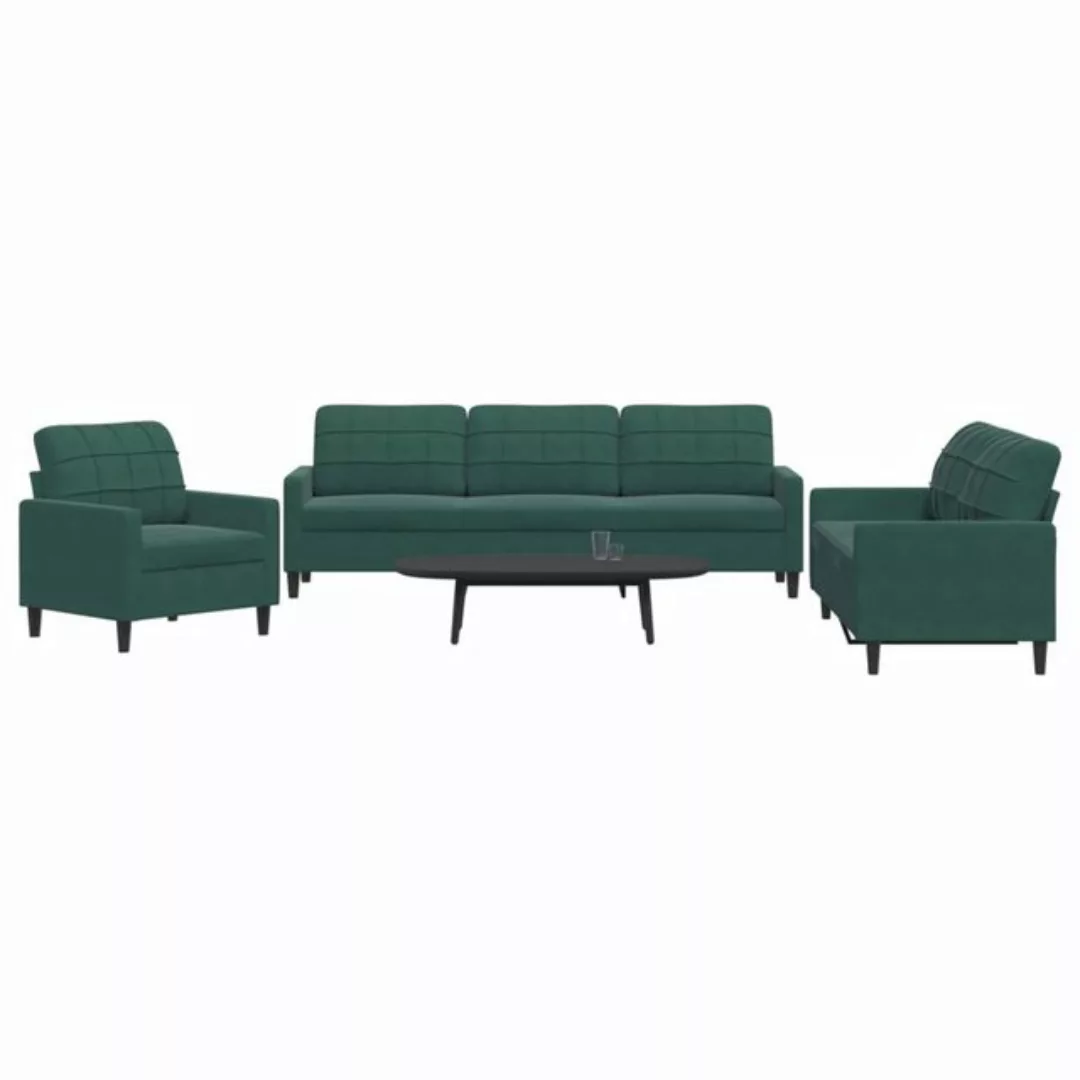 vidaXL Sofa, 3-tlg. Sofagarnitur mit Kissen Dunkelgrün Samt günstig online kaufen