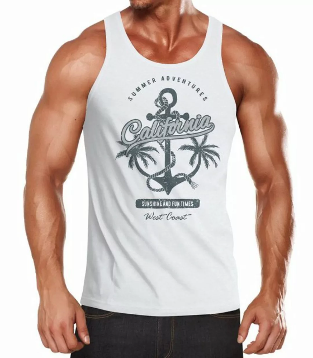 Tanktop Herren Tank-Top Anker Palmen Anchor Palms Muskelshirt Muscle Shirt günstig online kaufen