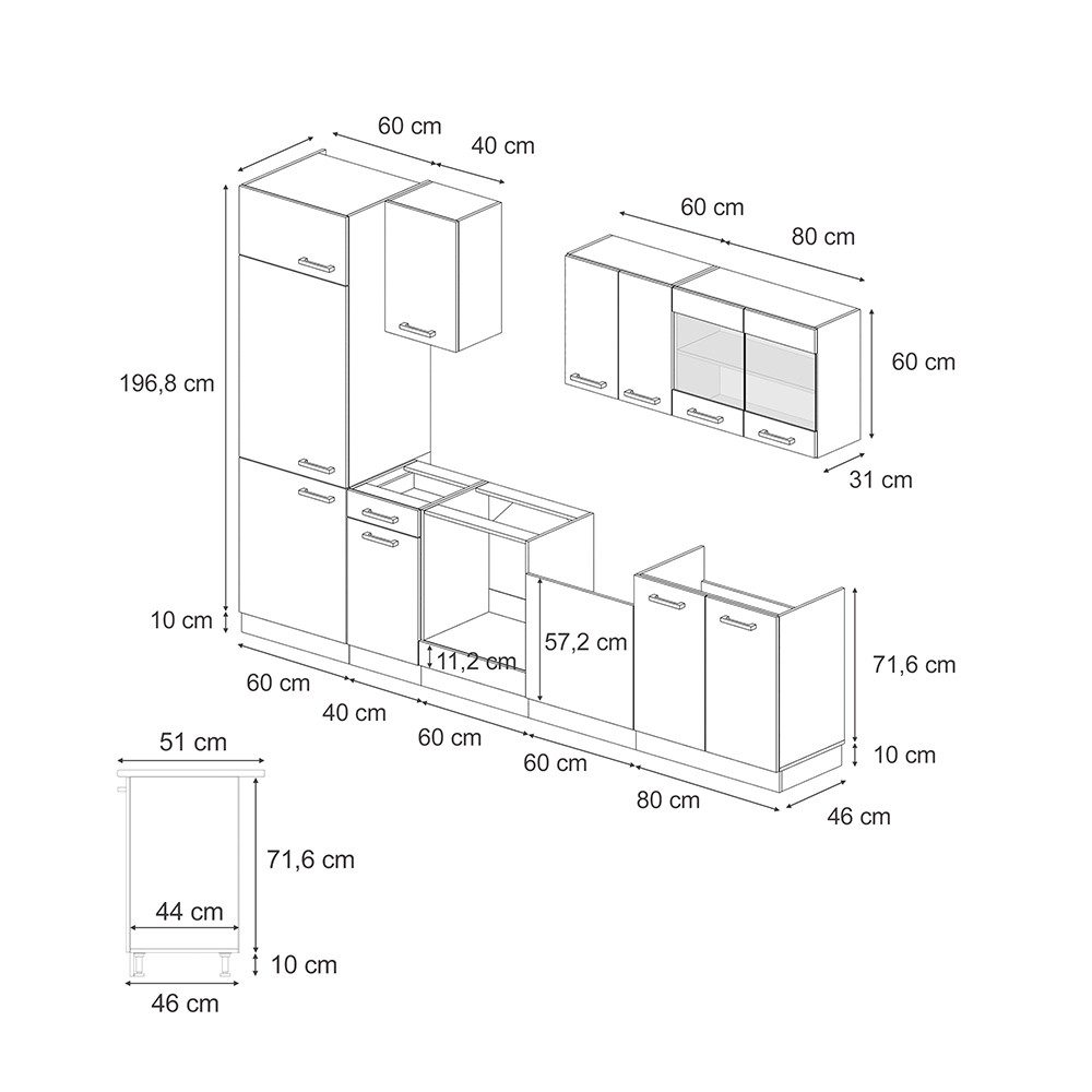 Vicco Küchenzeile R-Line, Beton/Goldkraft Eiche, 300 günstig online kaufen