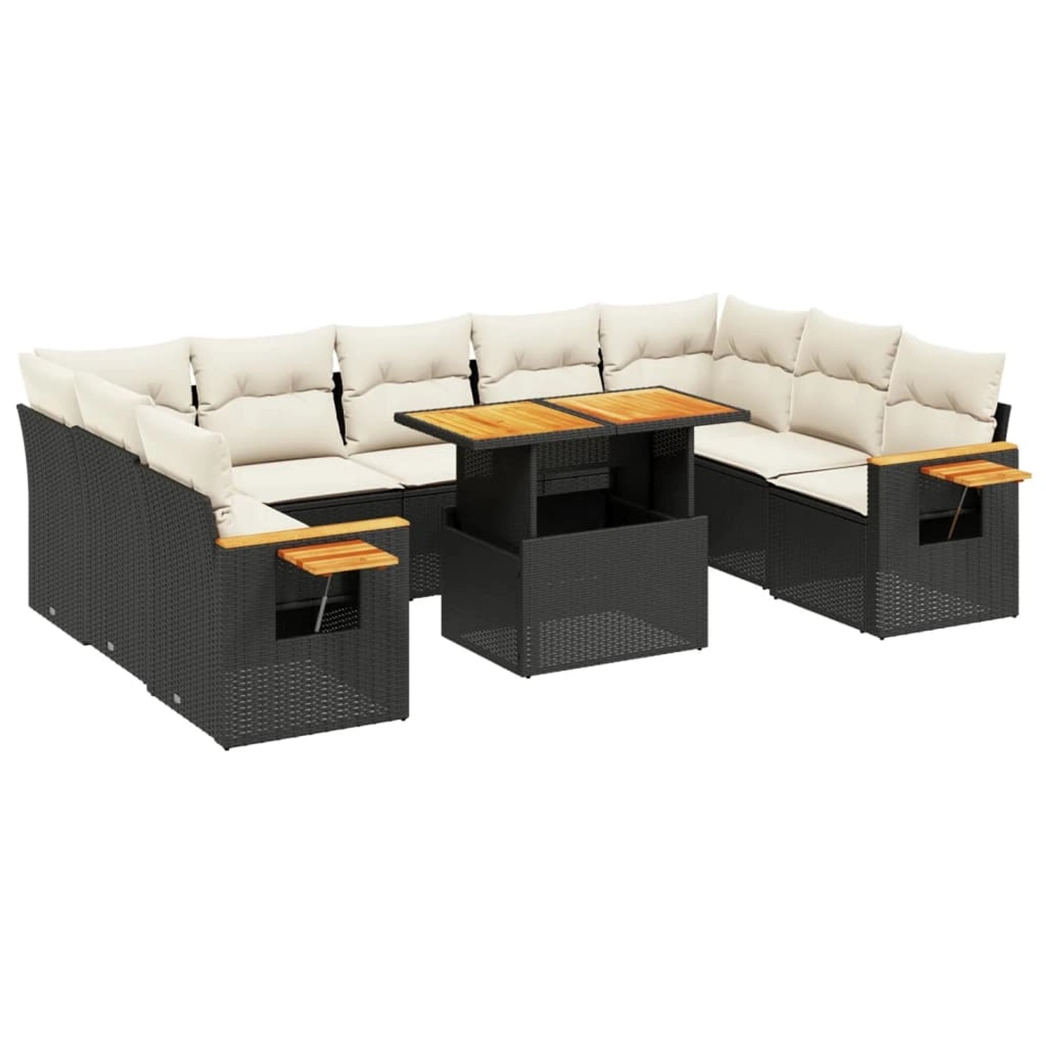 vidaXL 10-Tlg Garten-Sofagarnitur mit Kissen Schwarz Poly Rattan 3273660 günstig online kaufen