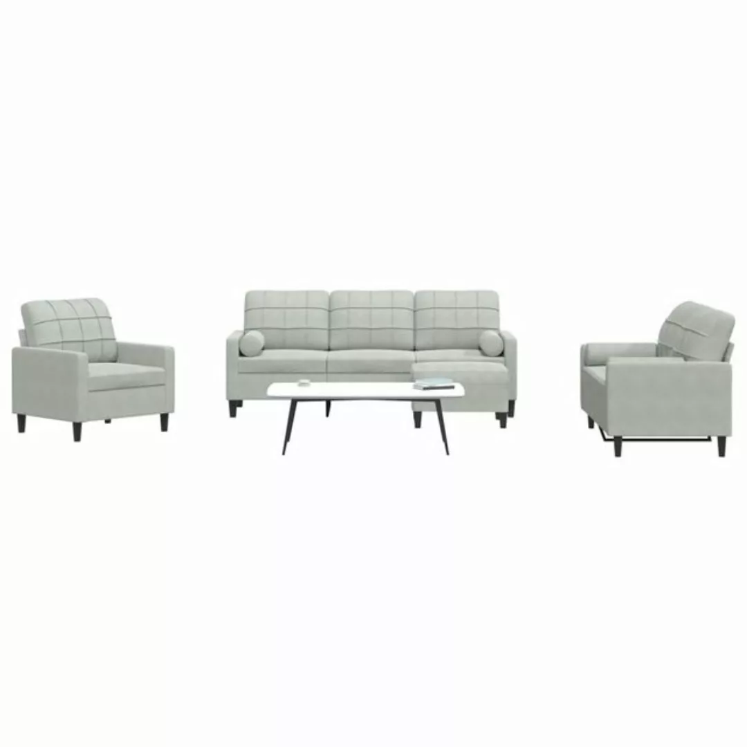 vidaXL Sofa Sofagarnitur mit Kissen Samt, mit Zierkissen + Fußhocker, Hellg günstig online kaufen