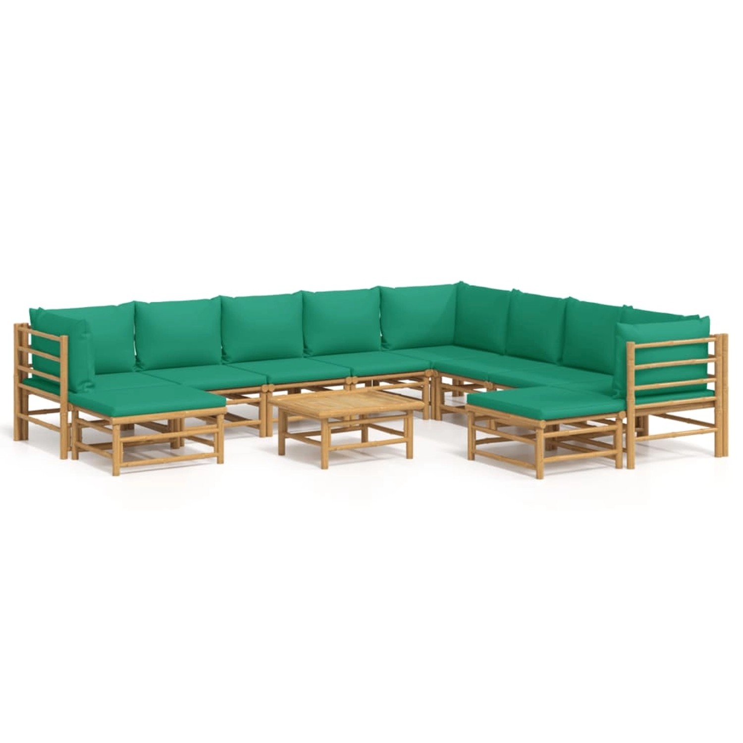 Vidaxl 11-tlg. Garten-lounge-set Mit Grünen Kissen Bambus günstig online kaufen