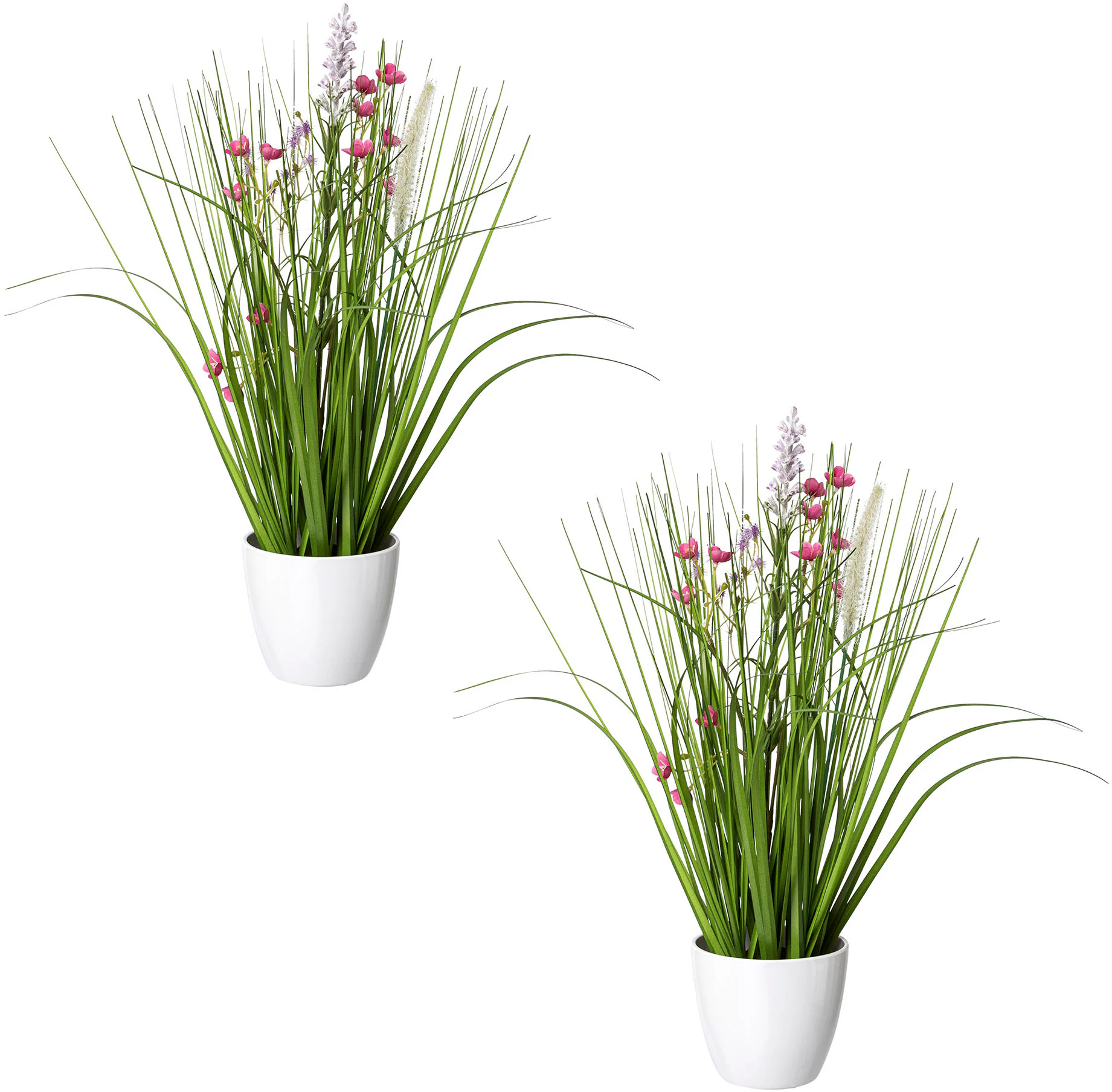Creativ green Kunstgras "Blüten-Gras-Mix", in weißer Kunststoffschale günstig online kaufen