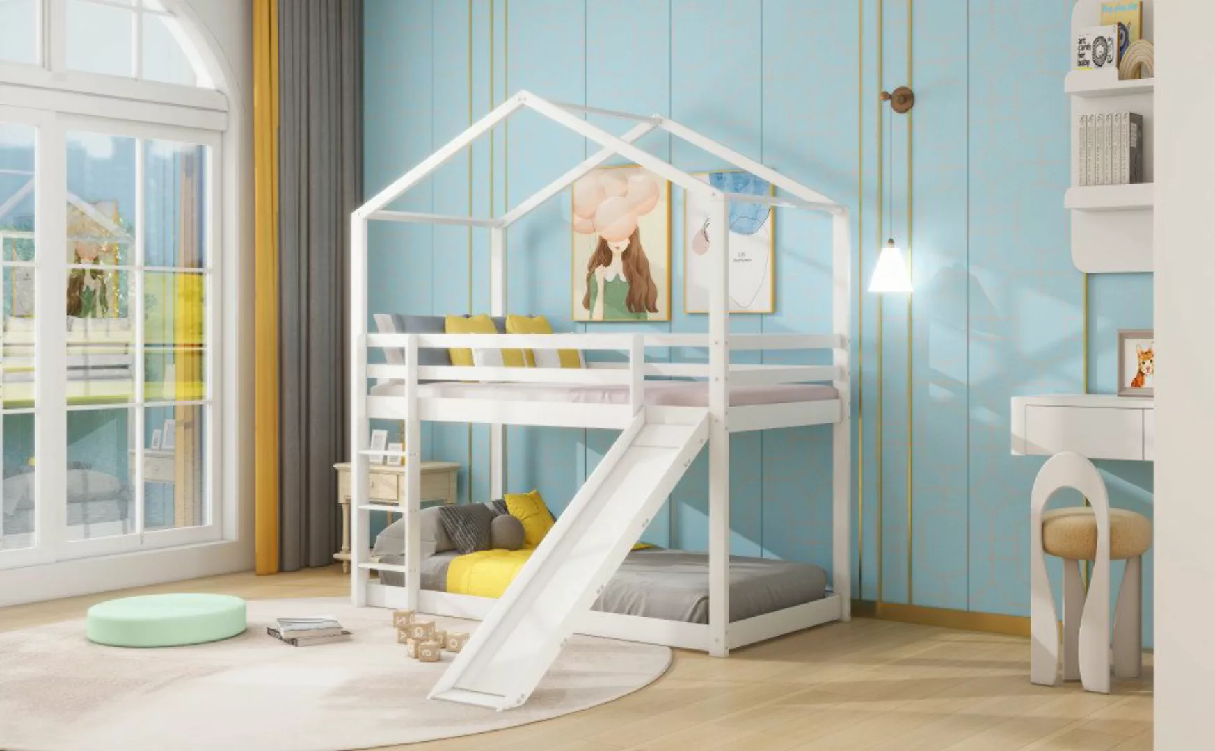 Romance Etagenbett Kinderbett Hausbett Massivholzbett mit Leiter 90 x 200 c günstig online kaufen