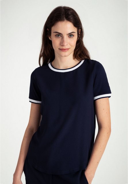 Blusenshirt mit Kontrastabschlüssen, marine/weiß, Frühjahrs-Kollektion günstig online kaufen