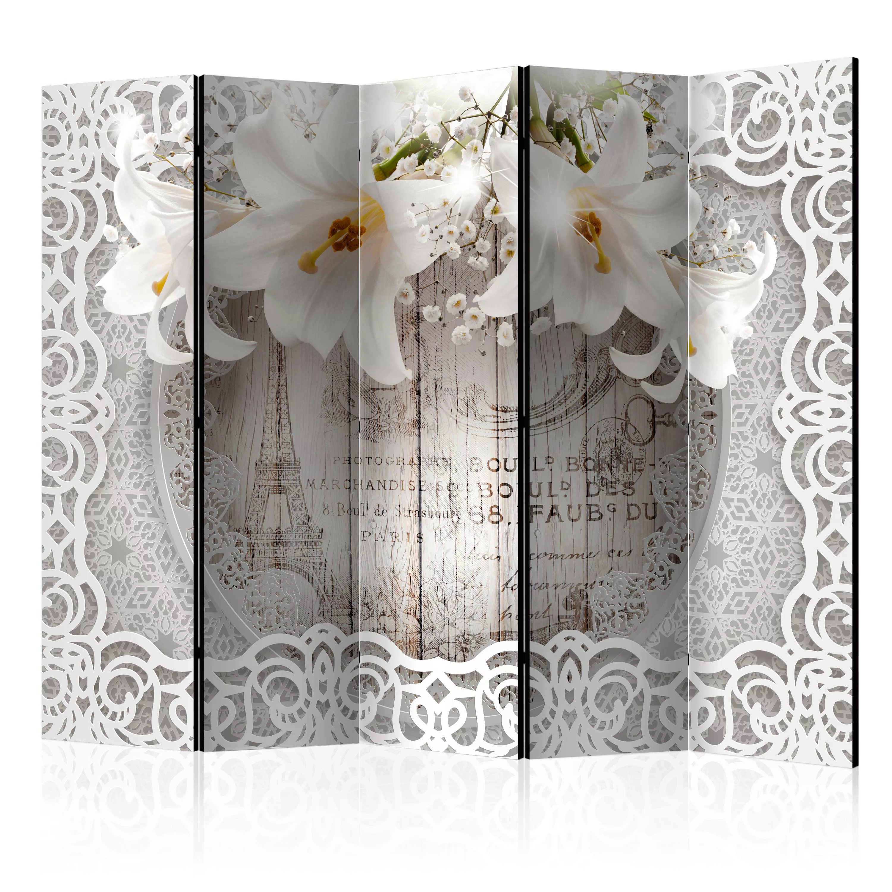 5-teiliges Paravent - Lilies And Quilted Background Ii [room Dividers] günstig online kaufen