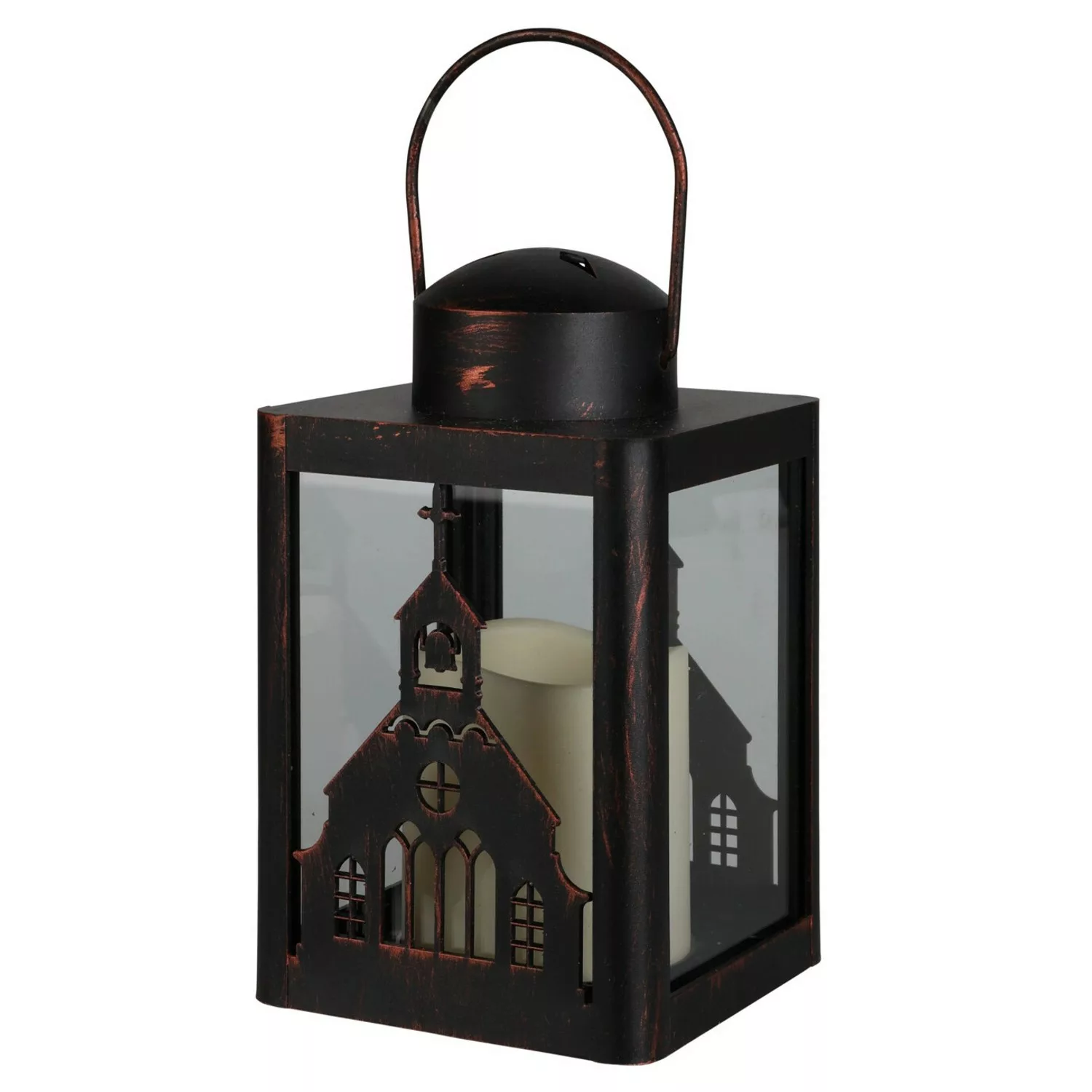 Deko-Laterne mit LED-Kerze 3-fach Sortiert 10 cm x 10 cm x 16 cm Schwarz günstig online kaufen