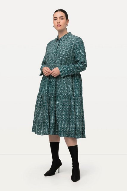 Ulla Popken Midikleid Hemdblusen-Maxikleid Volantsaum Hemdkragen Langarm günstig online kaufen