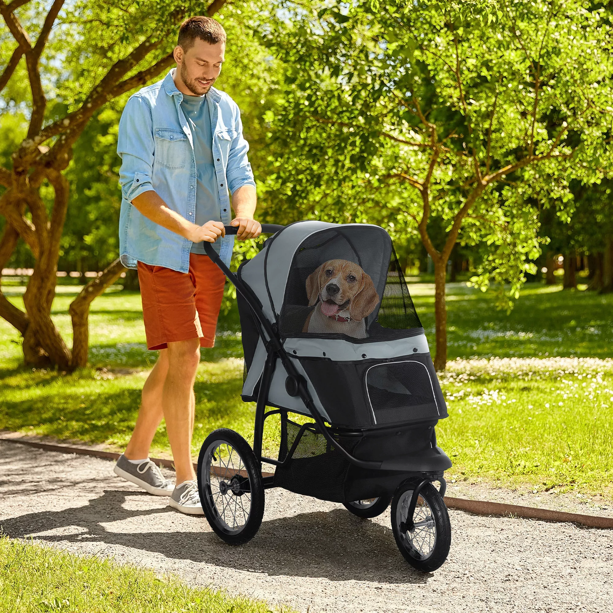 PawHut Hundebuggy Katzenbuggy faltbar mit Reflektoren, Aufbewahrungskorb, S günstig online kaufen