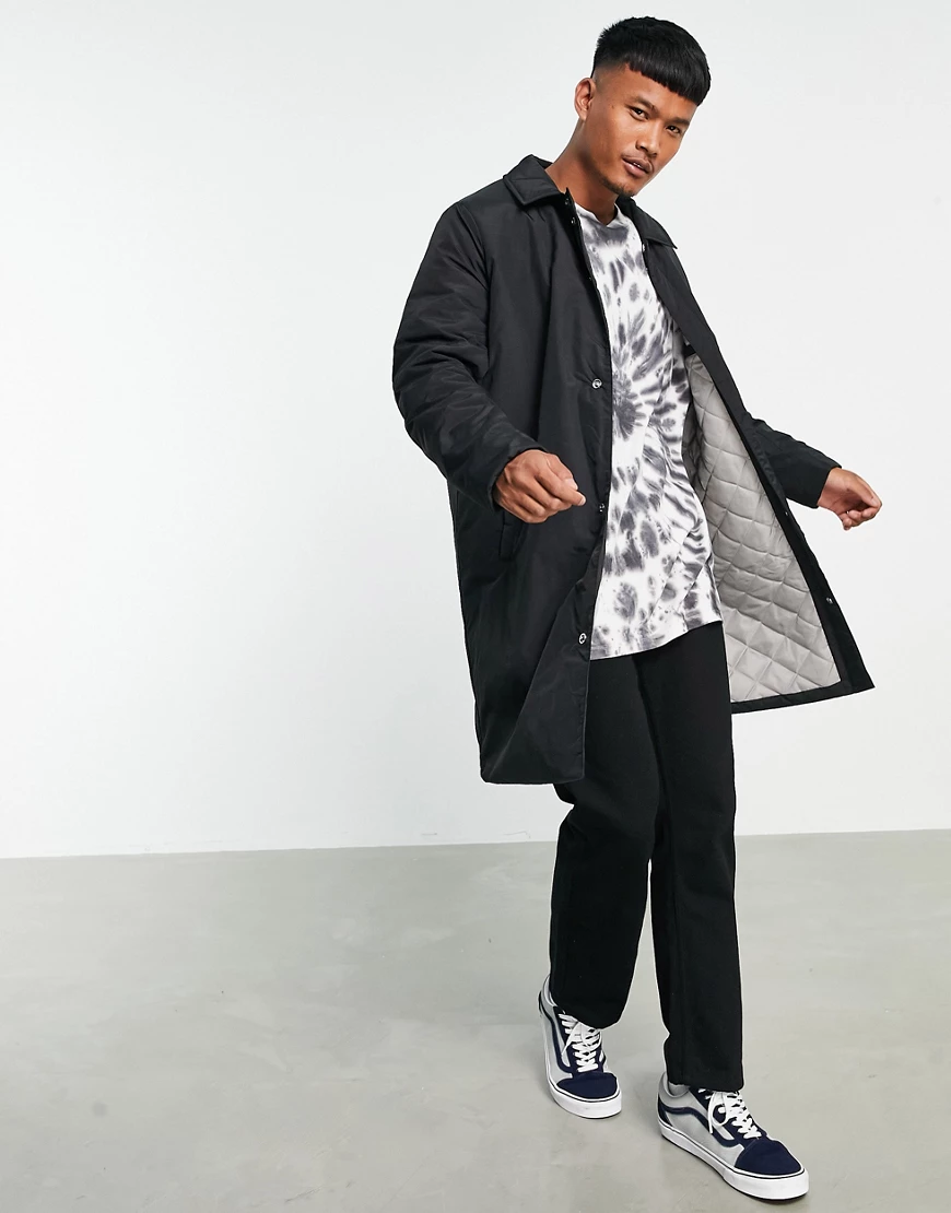 ASOS DESIGN – Trenchcoat in Schwarz mit gestepptem Futter günstig online kaufen