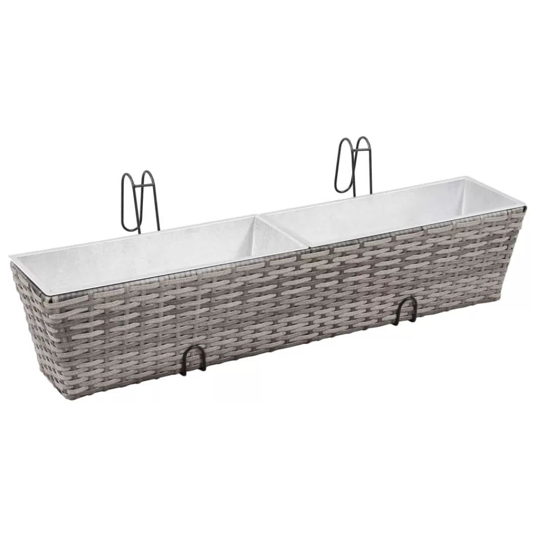 Balkon-hochbeet 2 Stk. 80 Cm Grau Poly Rattan günstig online kaufen