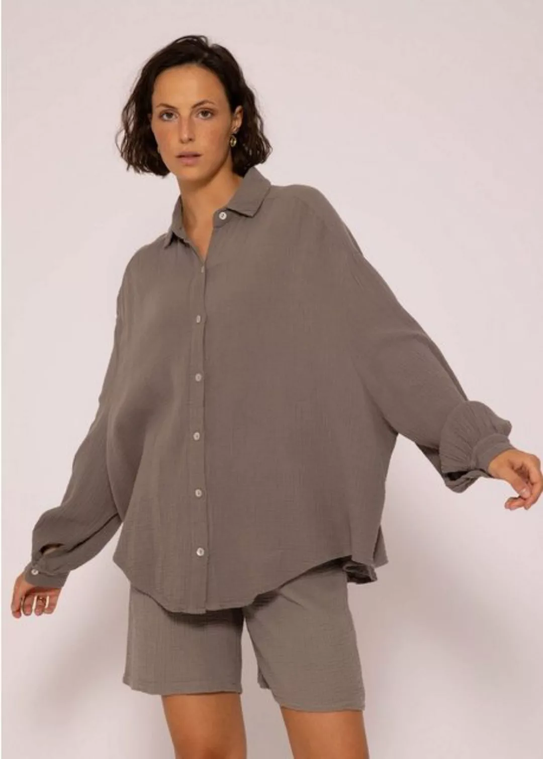 SASSYCLASSY Longbluse Oversize Musselin Bluse Damen kurz Langarm Elegant He günstig online kaufen