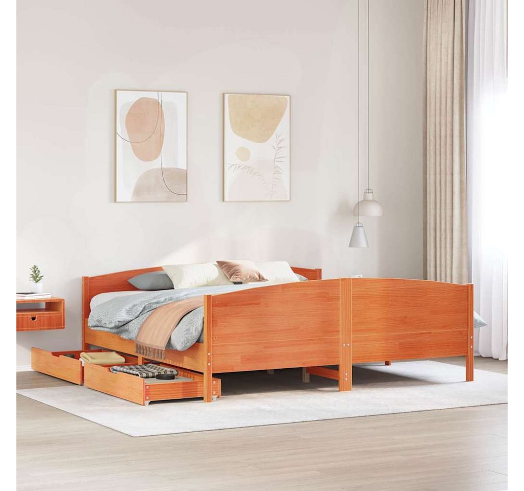 vidaXL Bett, Massivholzbett ohne Matratze Wachsbraun 200x200 Kiefernholz günstig online kaufen