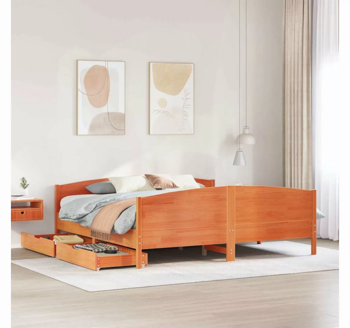 vidaXL Bett, Massivholzbett ohne Matratze Wachsbraun 160x200 Kiefernholz günstig online kaufen