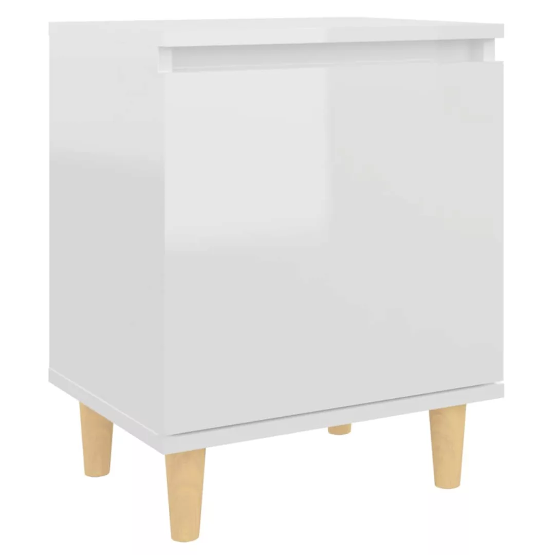 Nachttisch Mit Massivholz-beinen Hochglanz-weiß 40x30x50 Cm günstig online kaufen