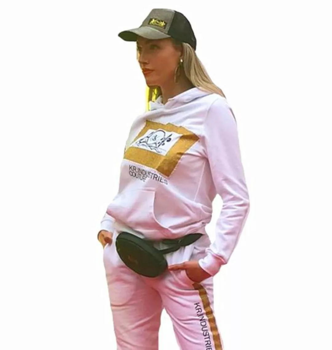 KR-Industries Hoodie Hoodie White Designer-Hoodie, mit Strass, Gold, exklus günstig online kaufen