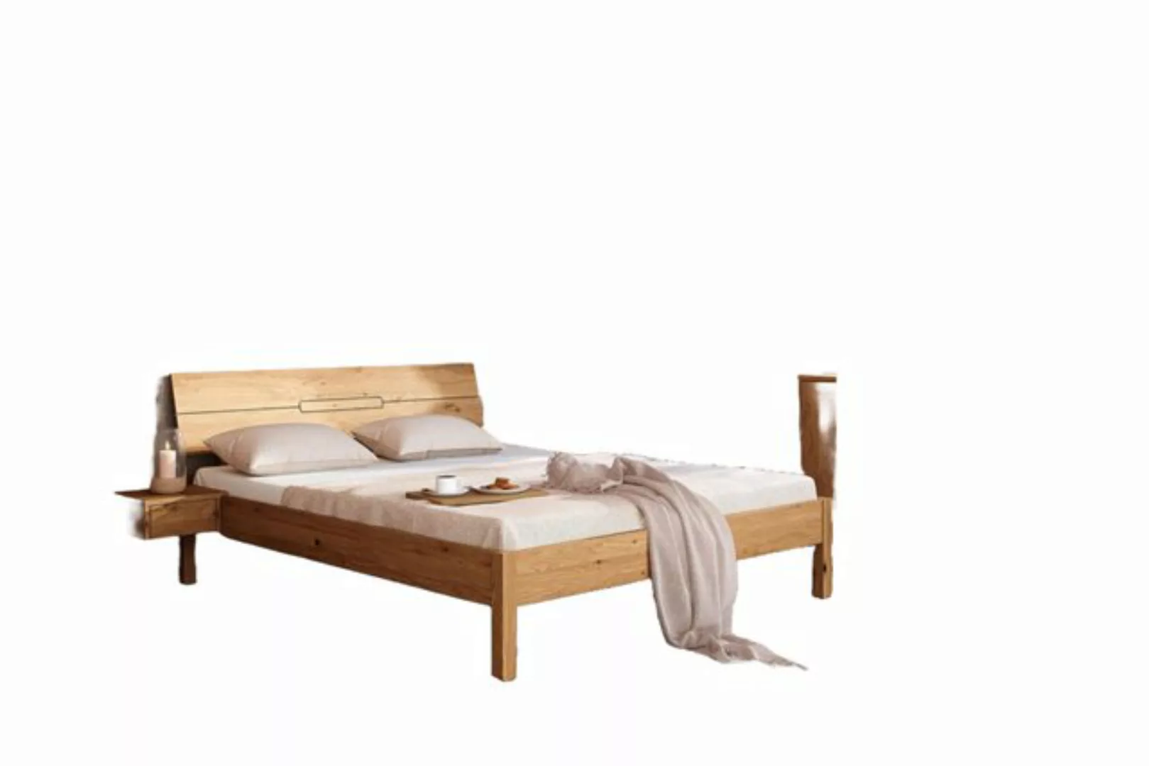 Natur24 Bett Bett Bento 4 Sonderlänge 200x220 Wildeiche Holzkopfteil und Ho günstig online kaufen