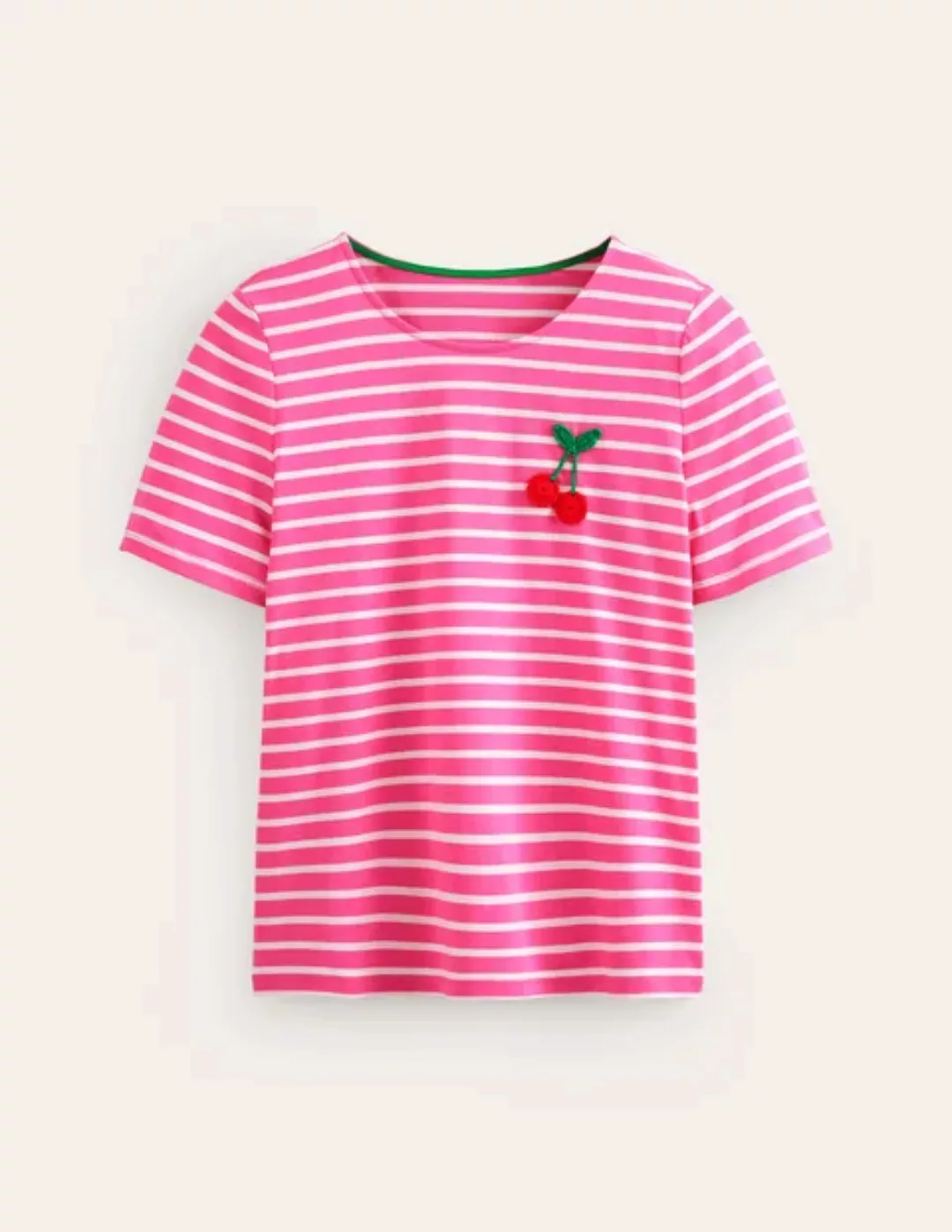 Gehäkeltes T-Shirt Damen Boden, Rosa, Naturweiß Kirschen günstig online kaufen