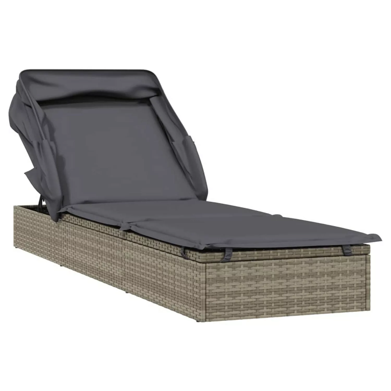 Vidaxl Sonnenliege Mit Faltdach Grau 213x63x97 Cm Poly Rattan günstig online kaufen