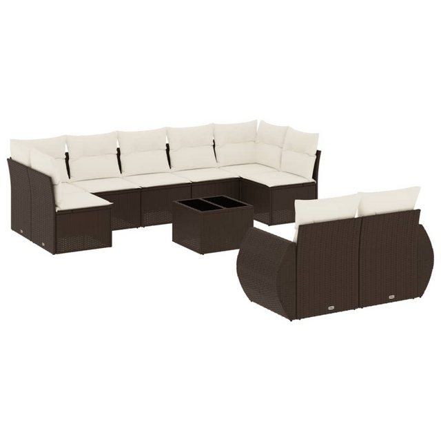 vidaXL Sofaelement 10-tlg. Garten-Sofagarnitur mit Kissen Braun Poly Rattan günstig online kaufen