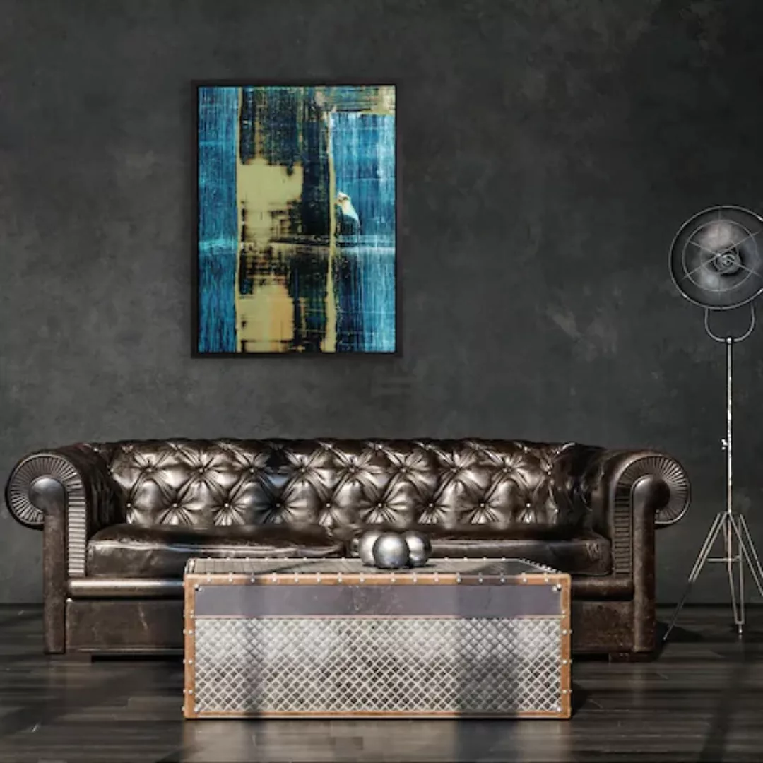 queence Leinwandbild »Abstrakt Blau und Gold«, Abstrakt, mit einem Schatten günstig online kaufen