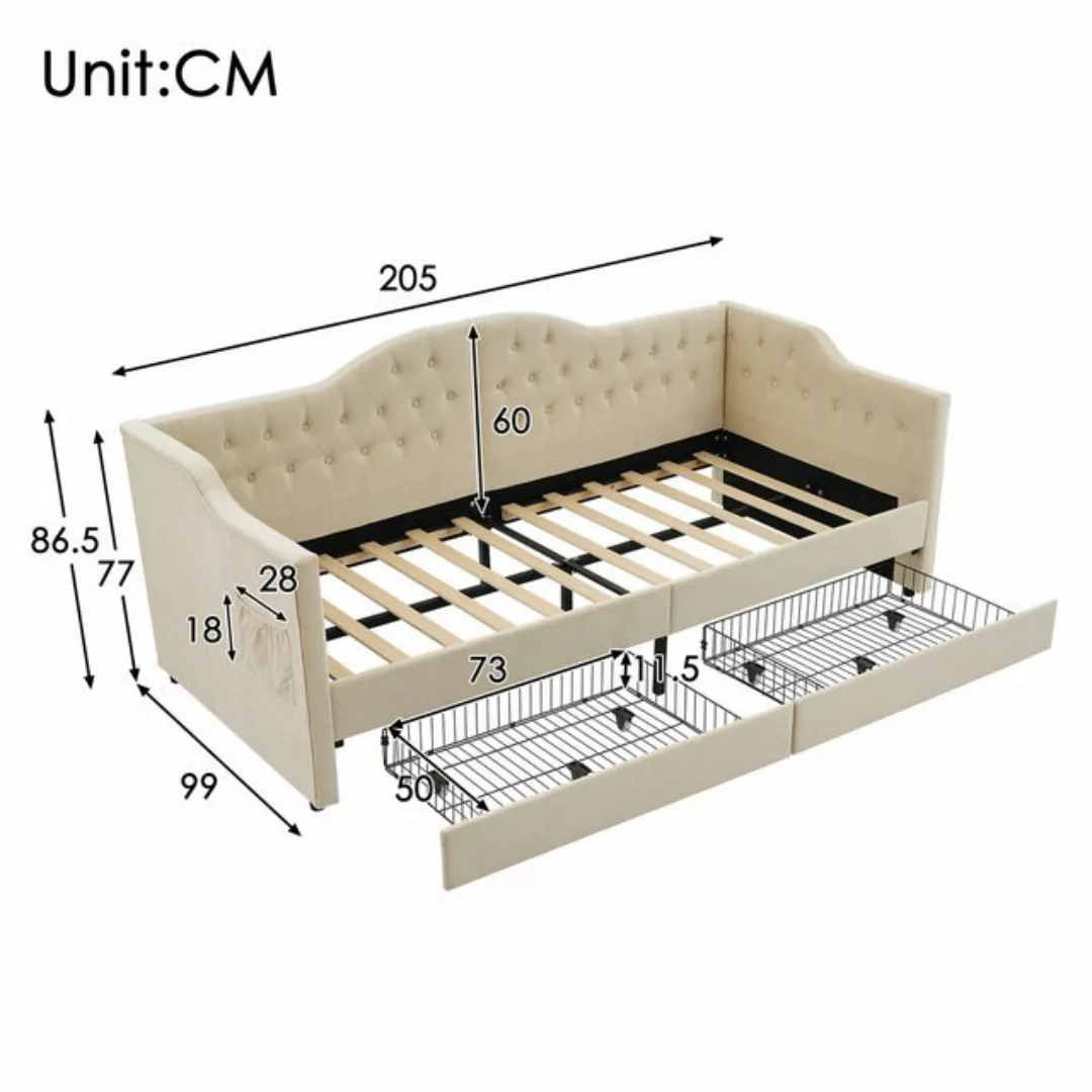 HAUSS SPLOE Daybett 90x190cm Daybett mit USB Type C Ladefunktion, 2 Schubla günstig online kaufen