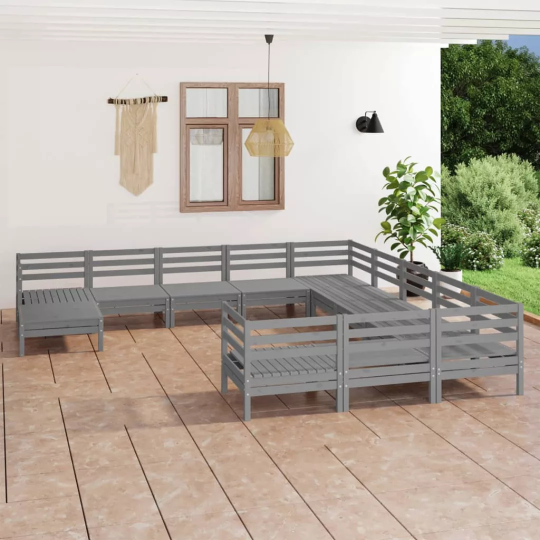 12-tlg. Garten-lounge-set Grau Massivholz Kiefer günstig online kaufen