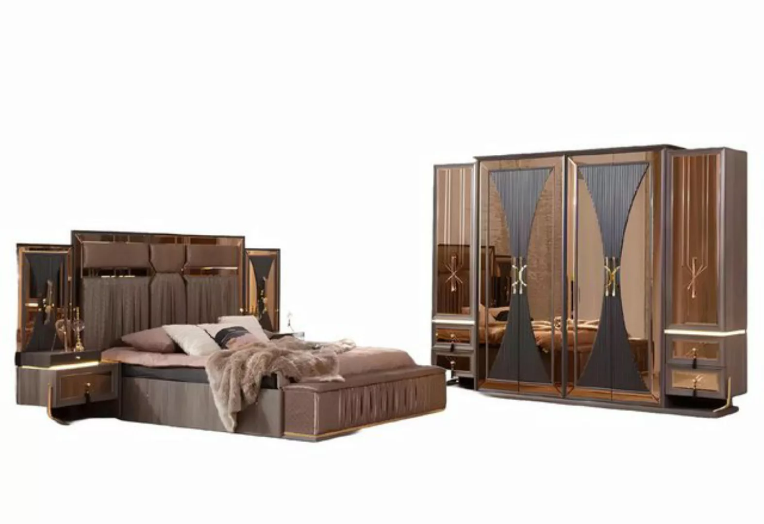 Xlmoebel Bett Hochwertiges Beige Sofa Set für Schlafzimmer mit Doppelbett - günstig online kaufen