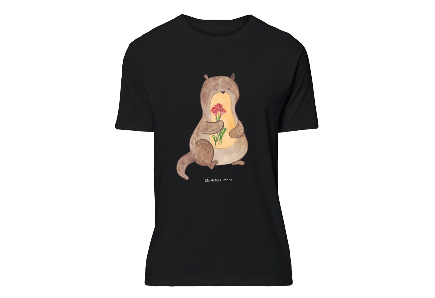 Mr. & Mrs. Panda T-Shirt Otter Blumenstrauß - Schwarz - Geschenk, Jubiläum, günstig online kaufen