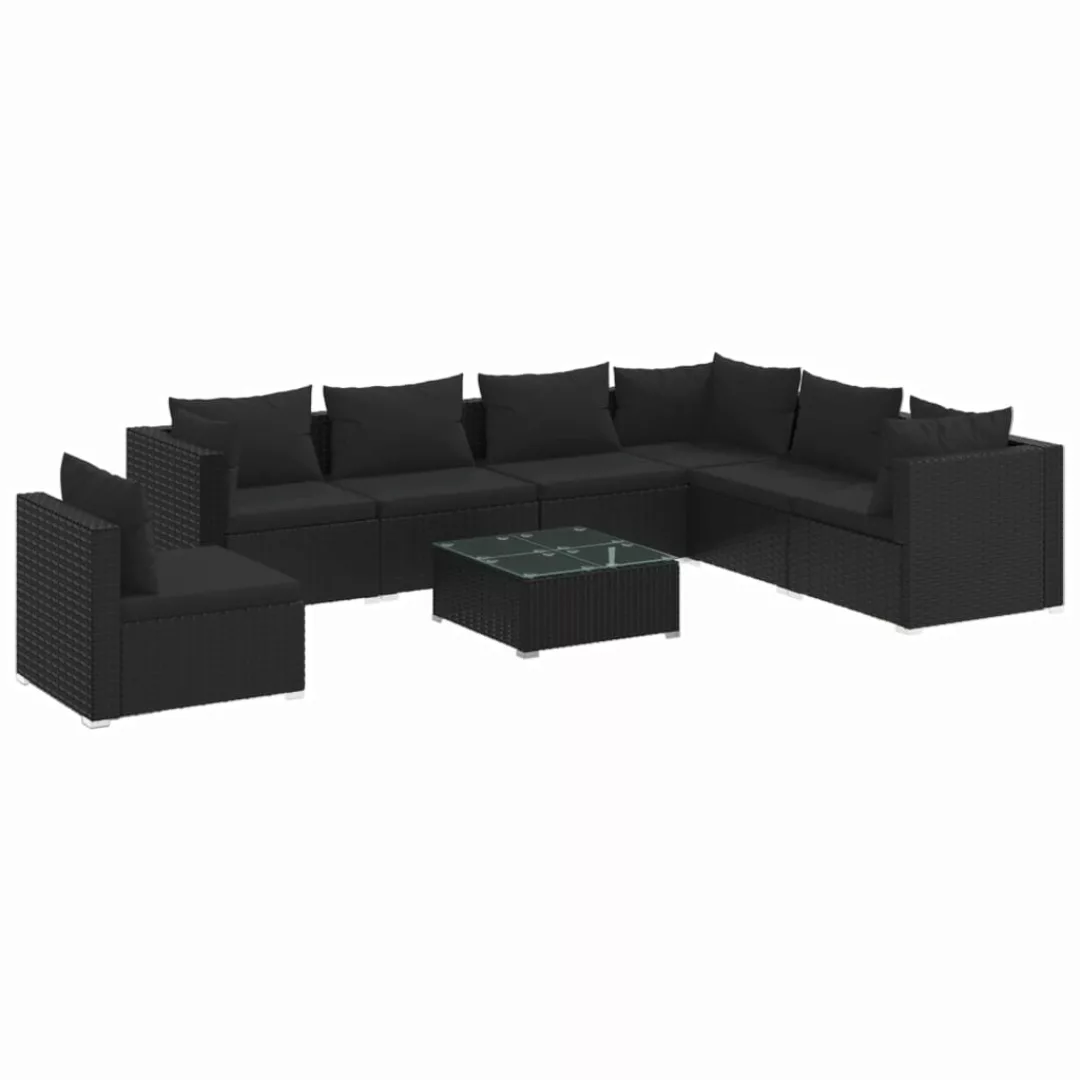 Vidaxl 8-tlg. Garten-lounge-set Mit Kissen Poly Rattan Schwarz günstig online kaufen