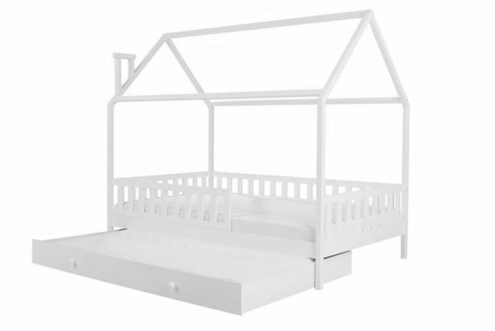 Deine Möbel 24 Hausbett Kinderbett für 2 Kinder ROSI 120x200 Weiss Grau Kie günstig online kaufen