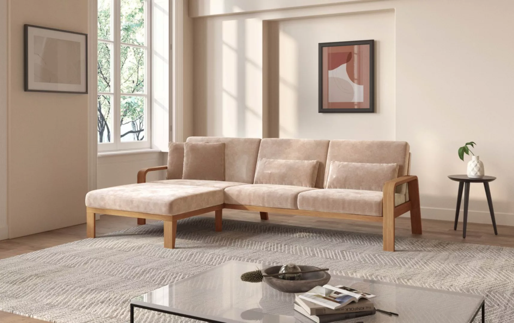 sit&more Ecksofa »Kolding L-Form«, Armlehnen aus eichefarbigem Buchenholz, günstig online kaufen