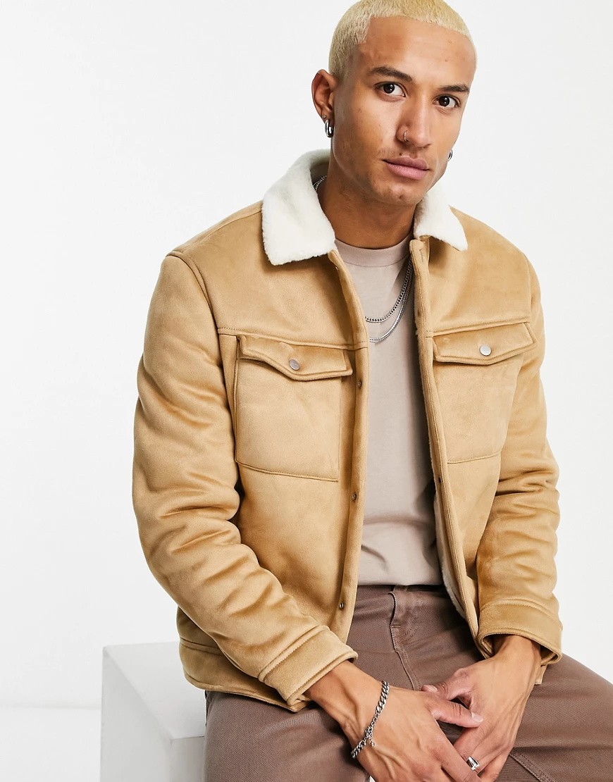 Bershka – Truckerjacke aus Wildleder in Braun günstig online kaufen