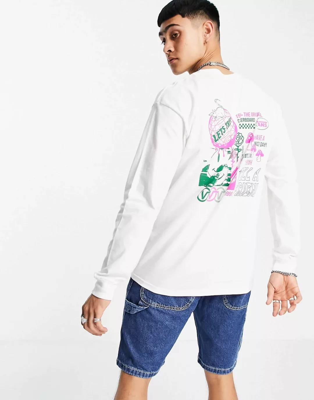 Vans – Sights – Langärmliges Shirt mit Print hinten in Weiß günstig online kaufen