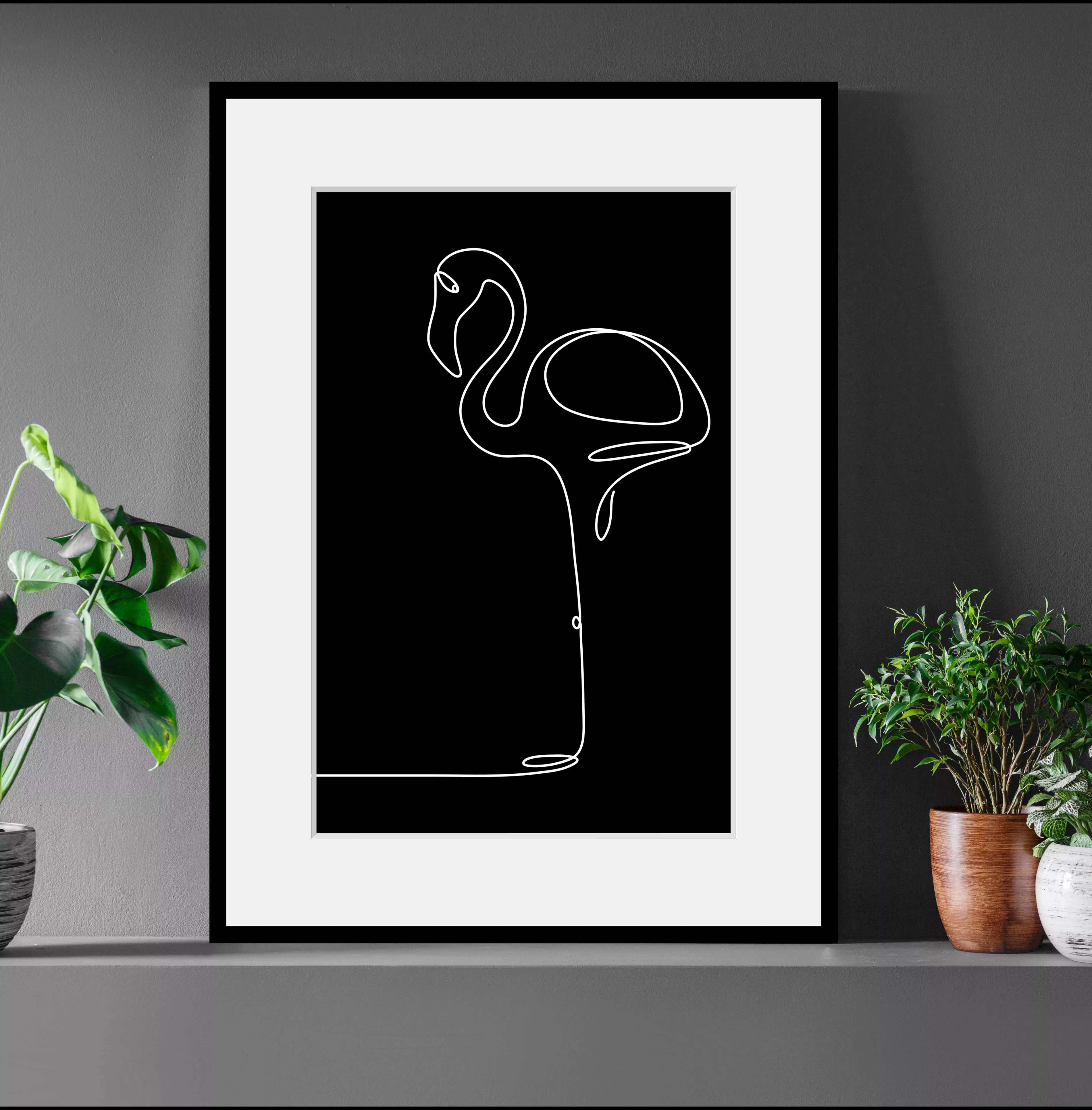 queence Bild "Stine", Flamingos-Kunst-Schwarz-Weiß, (1 St.), HD Premium Pos günstig online kaufen