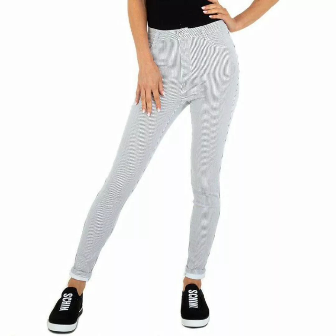 Ital-Design Röhrenhose Damen Freizeit Gestreift Stretch Skinny-Hose in Weiß günstig online kaufen