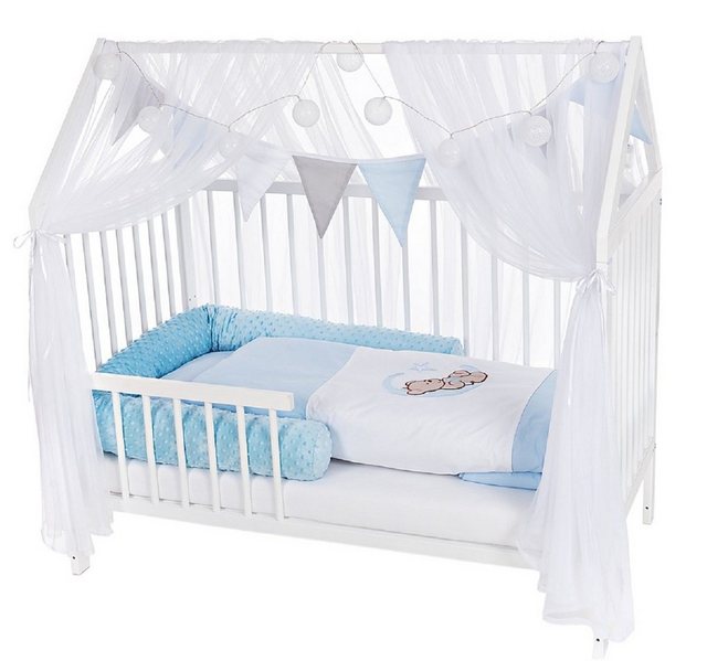 Babyhafen Hausbett Kinderbett 60x120 Rausfallschutz Umbaubar Teddy blau (Se günstig online kaufen