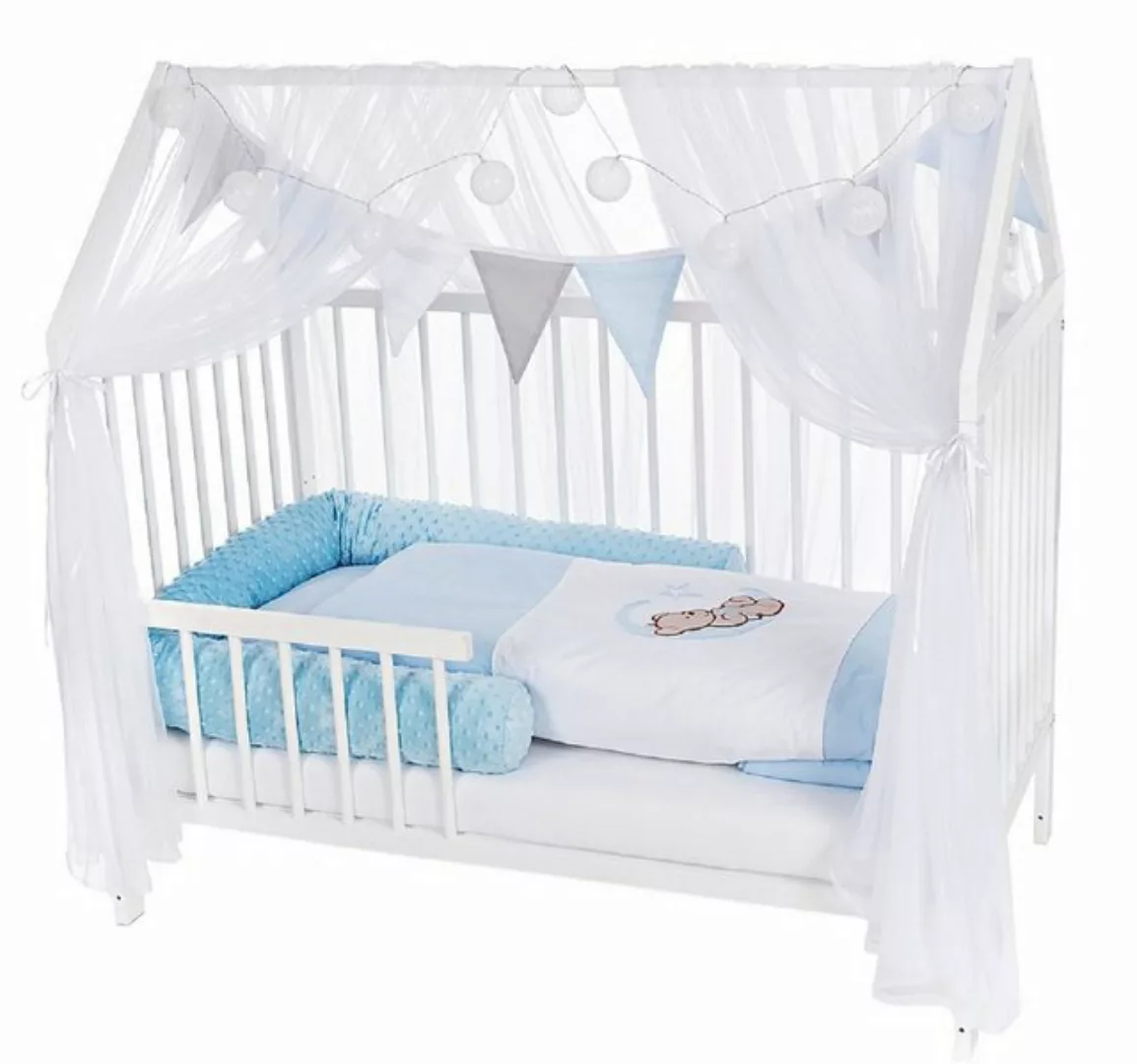 Babyhafen Hausbett Kinderbett 60x120 Rausfallschutz Umbaubar Teddy blau (Se günstig online kaufen