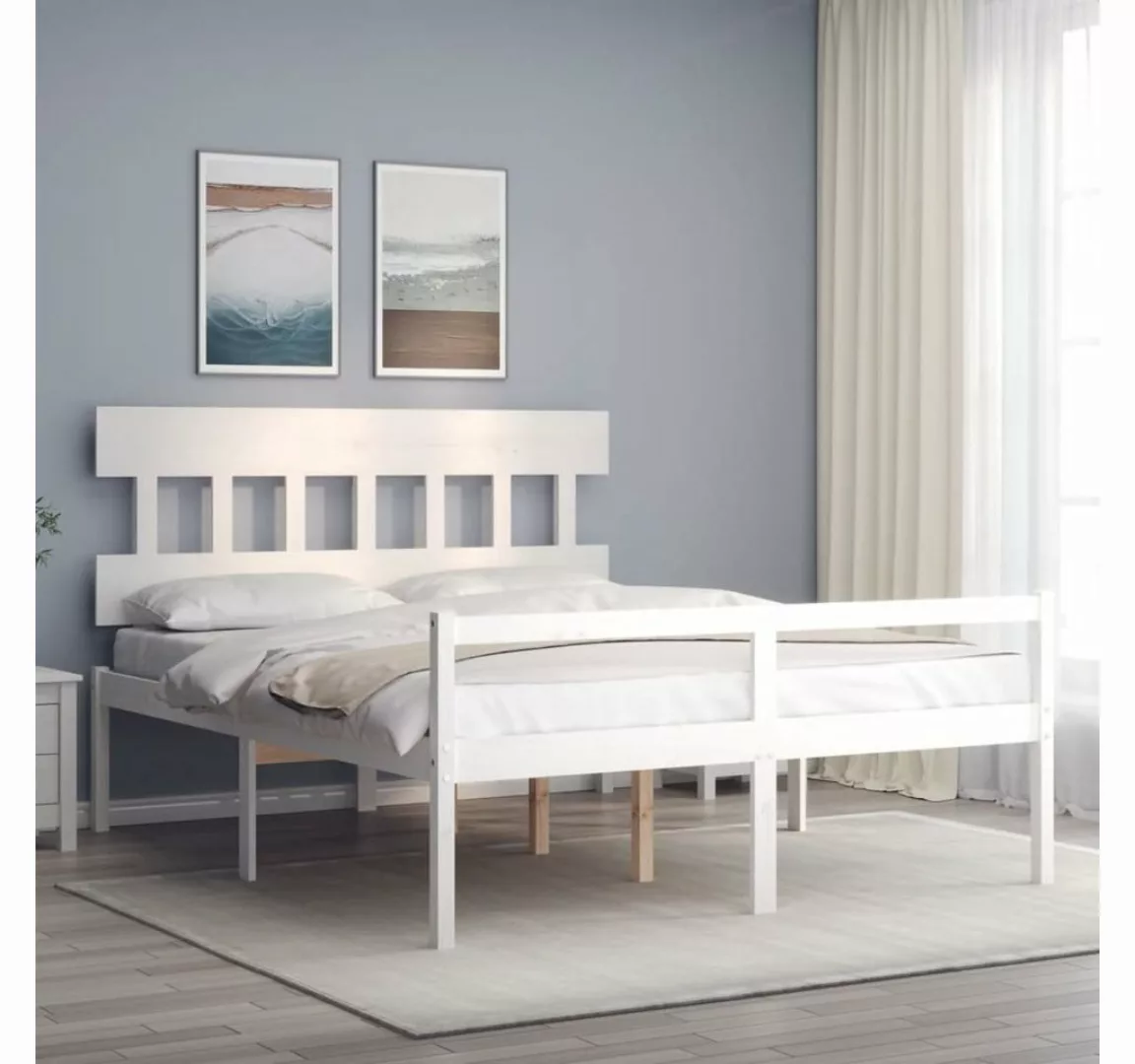 furnicato Bett Seniorenbett mit Kopfteil Weiß Kingsize Massivholz günstig online kaufen