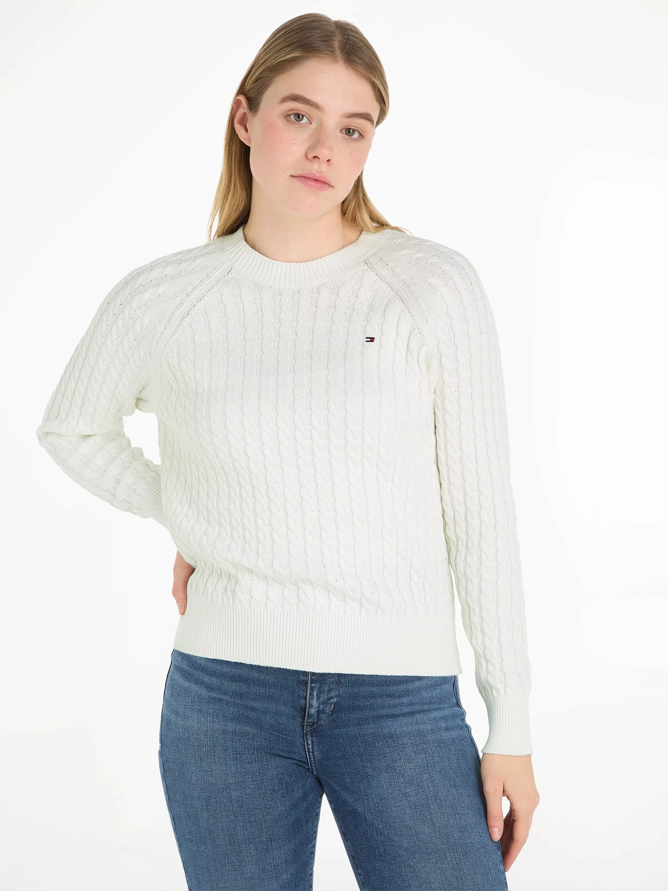 Tommy Hilfiger Rundhalspullover CO CABLE C-NK SWEATER mit Zopfmuster günstig online kaufen