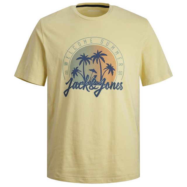 Jack & Jones Rundhalsshirt Große Größen T-Shirt JJSUMMER VIBE gelb Palmenpr günstig online kaufen