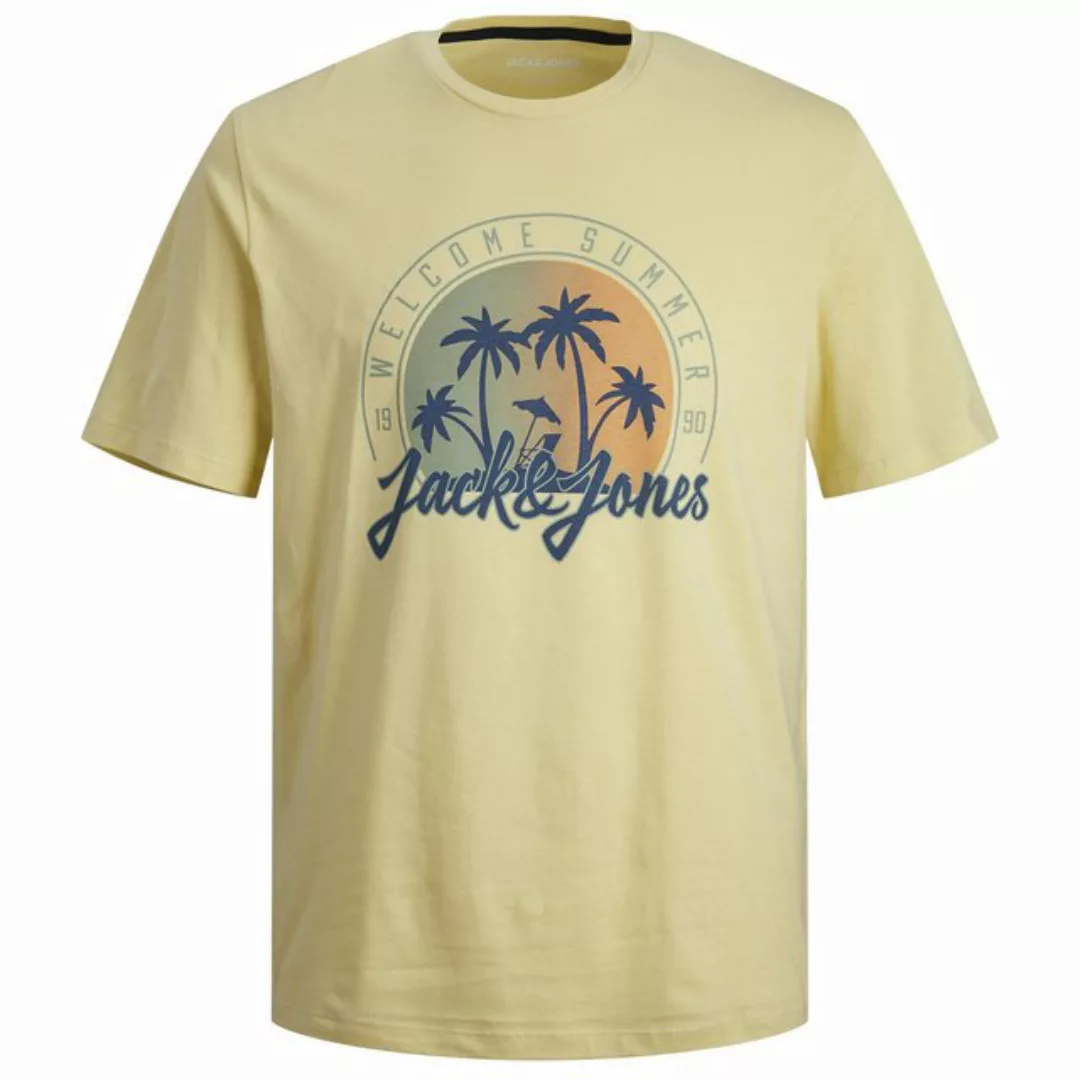 Jack & Jones Rundhalsshirt Große Größen T-Shirt JJSUMMER VIBE gelb Palmenpr günstig online kaufen