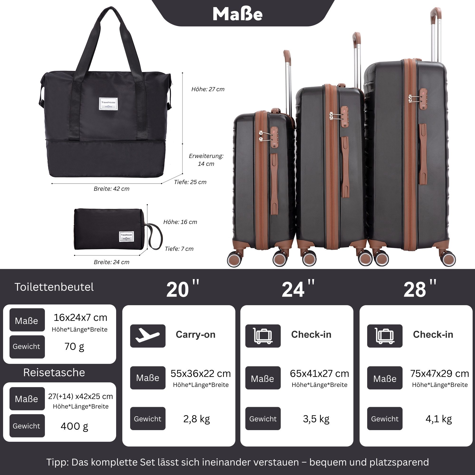 Travelhouse Trolleyset Ascona, 4 Rollen, (Spar-Set, günstig online kaufen