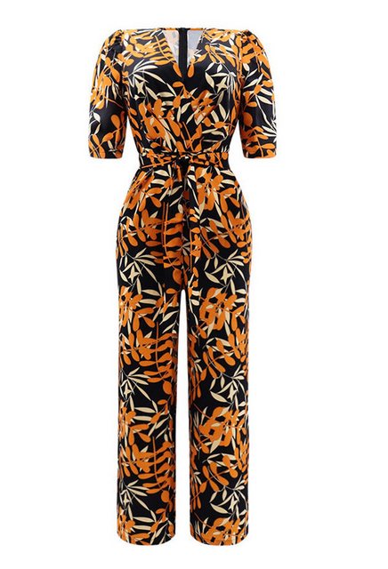 CHENIN 7/8-Overall Taillierter Jumpsuit mit tiefem V-Ausschnitt und Puffärm günstig online kaufen