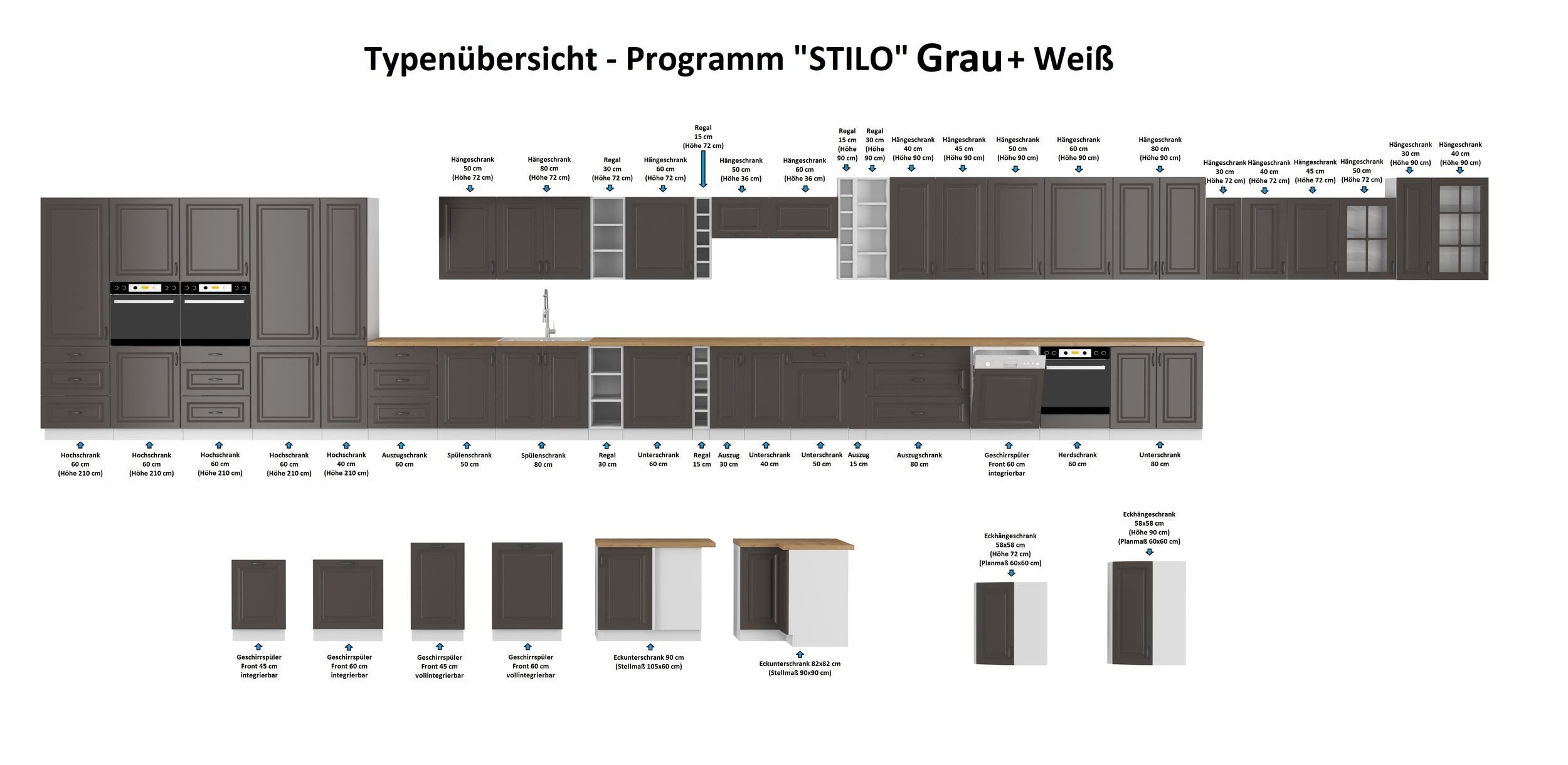 Küchen-Preisbombe Küchenzeile Stilo Grau 150 cm günstig online kaufen